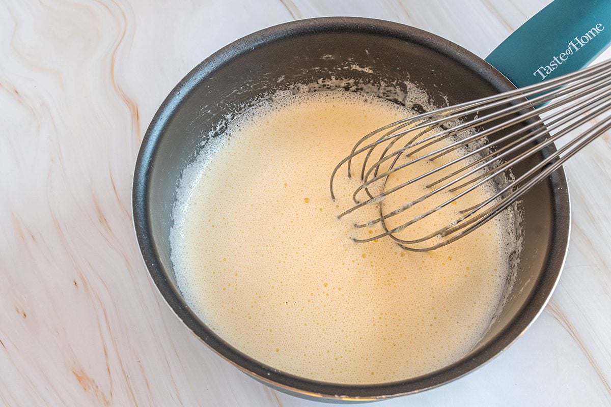 Choux Au Craquelin mixture in a saucepan