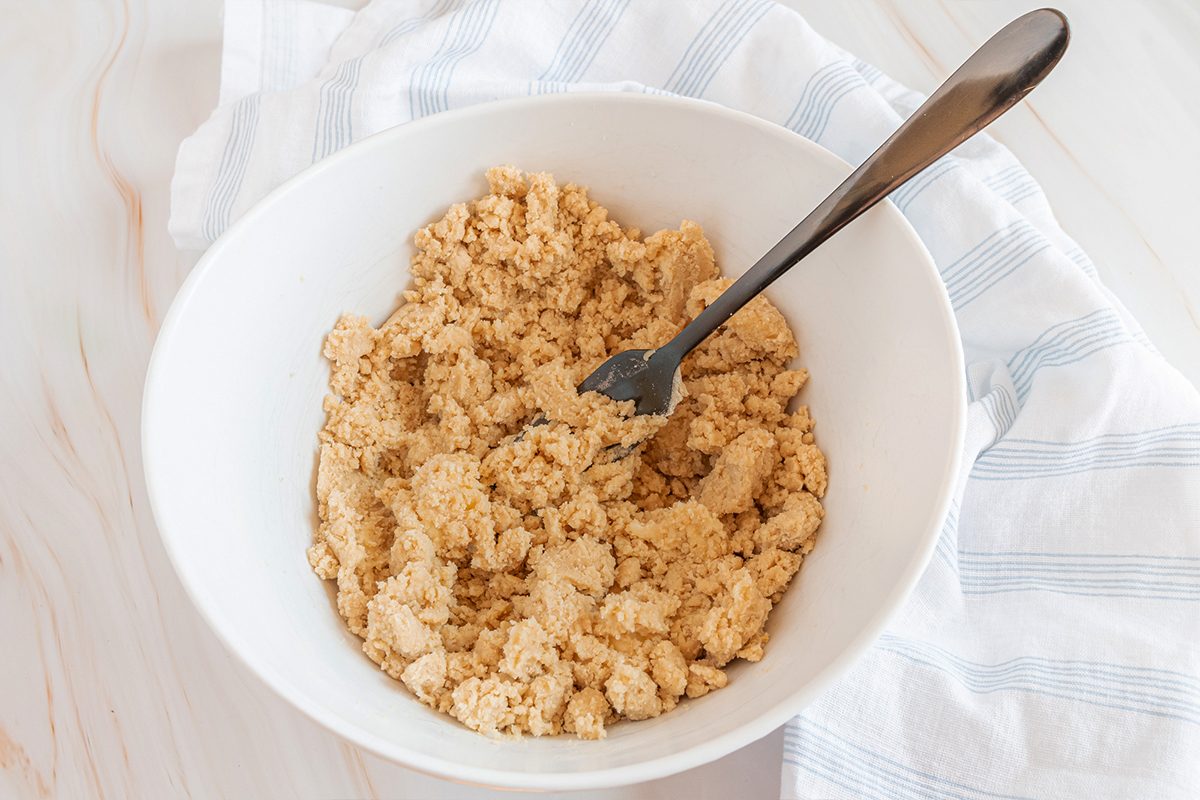 Craquelin Topping in white mixing bowl