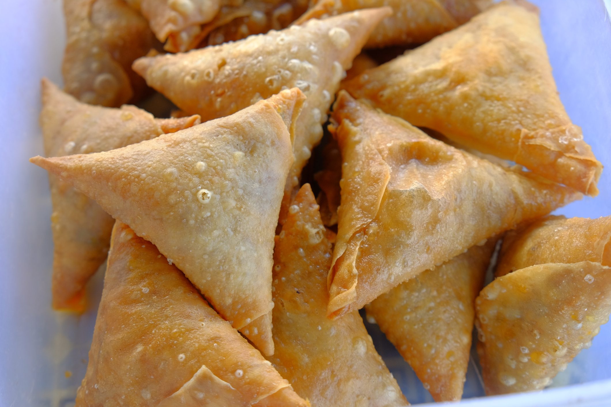Overhead view of samosas