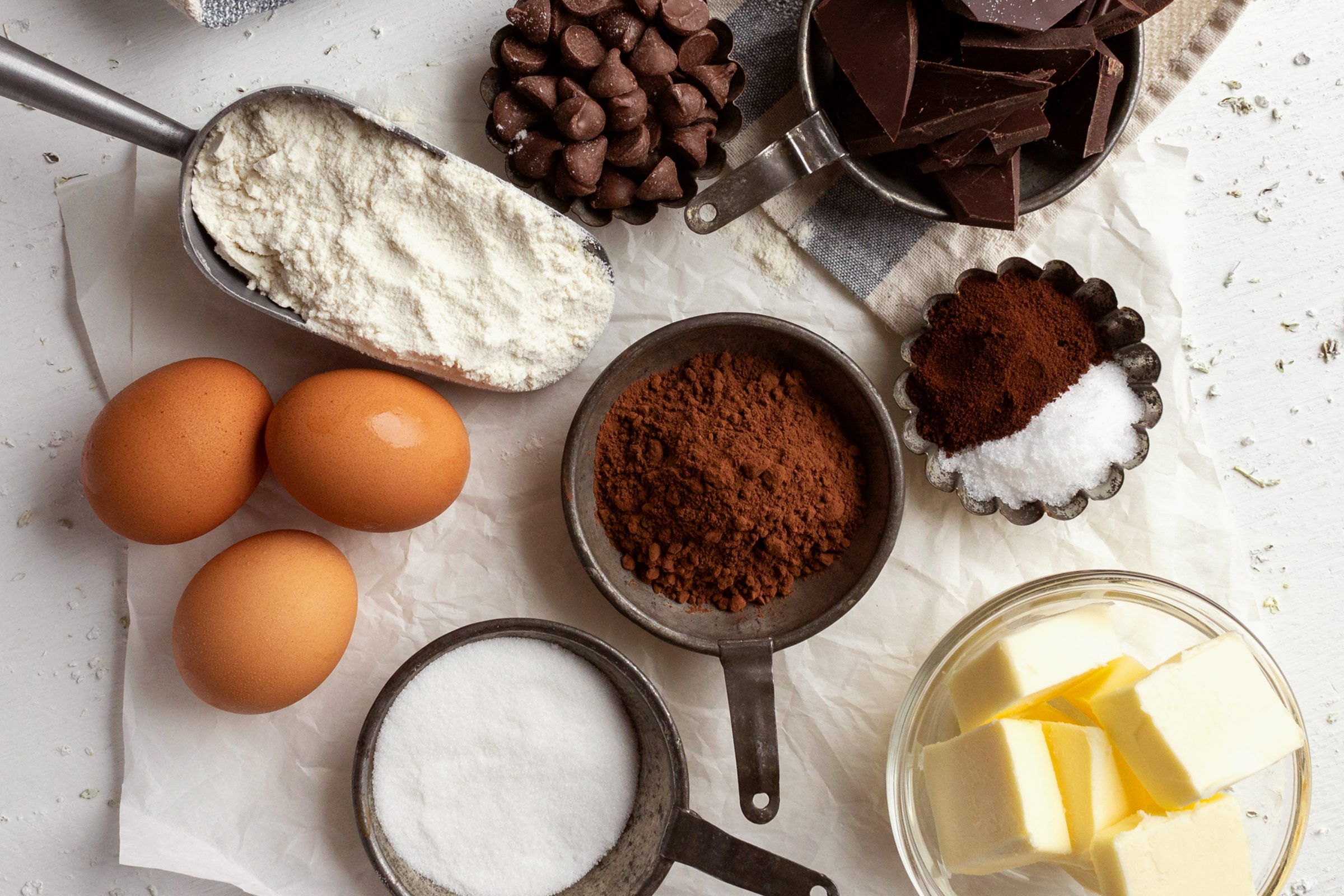 flat lay of ingredients for 100 hour brownies