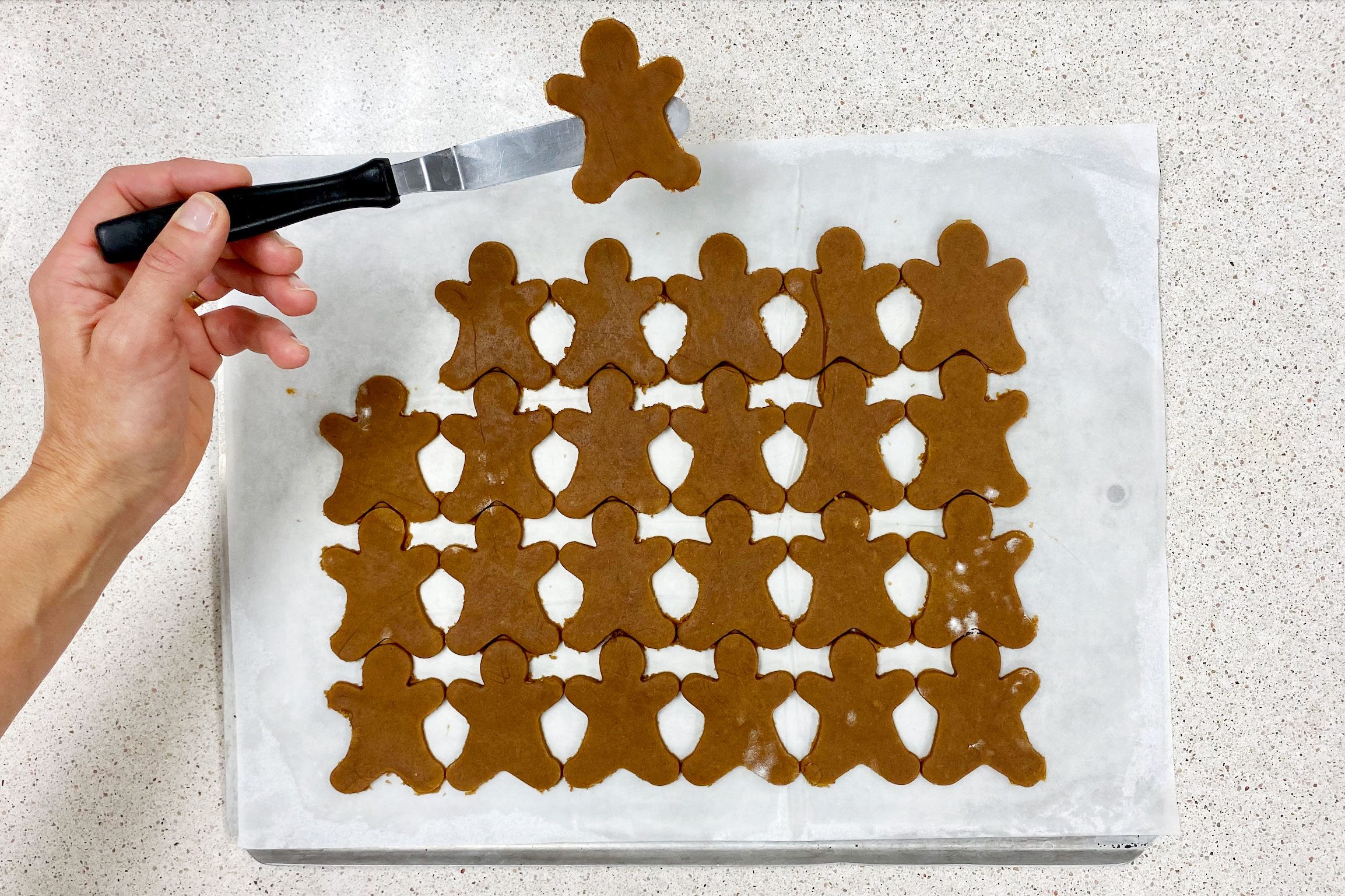 gingerbread cookies cut out before baking