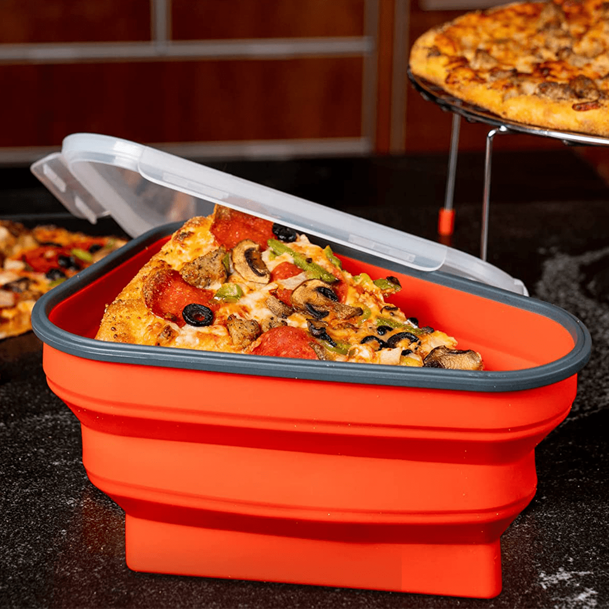 This Genius Pizza Storage Container Expands to Stack Leftover Slices