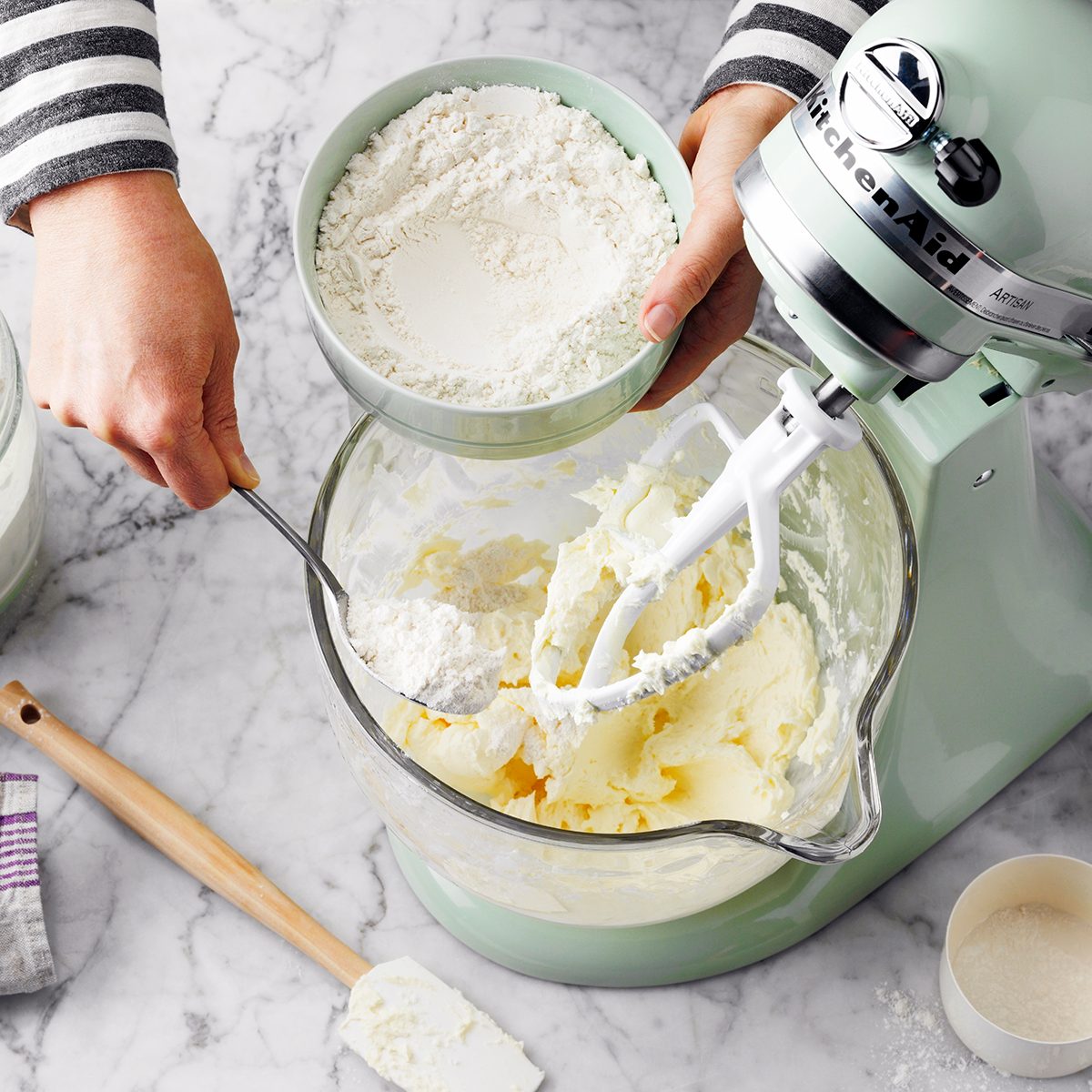 Step 1; Flour Being Sprinkled Into Creamed Mixtuire In Kitchenaid Not Running