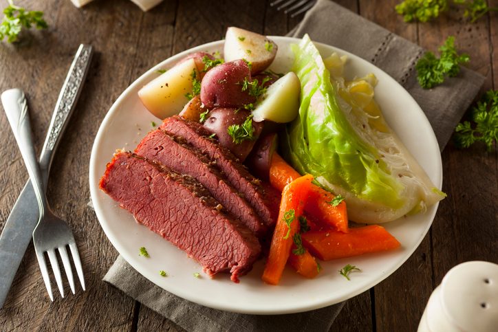 Homemade Corned Beef and Cabbage with carrots and potatoes