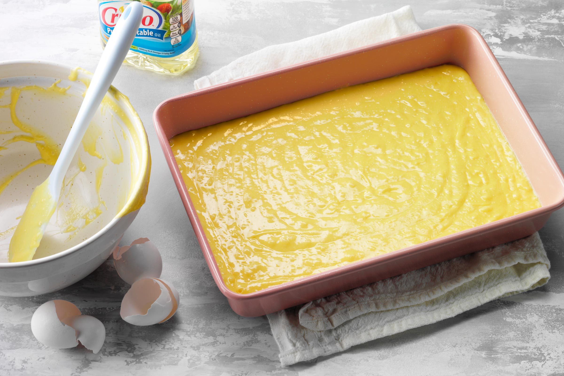 cake in a pan before baking