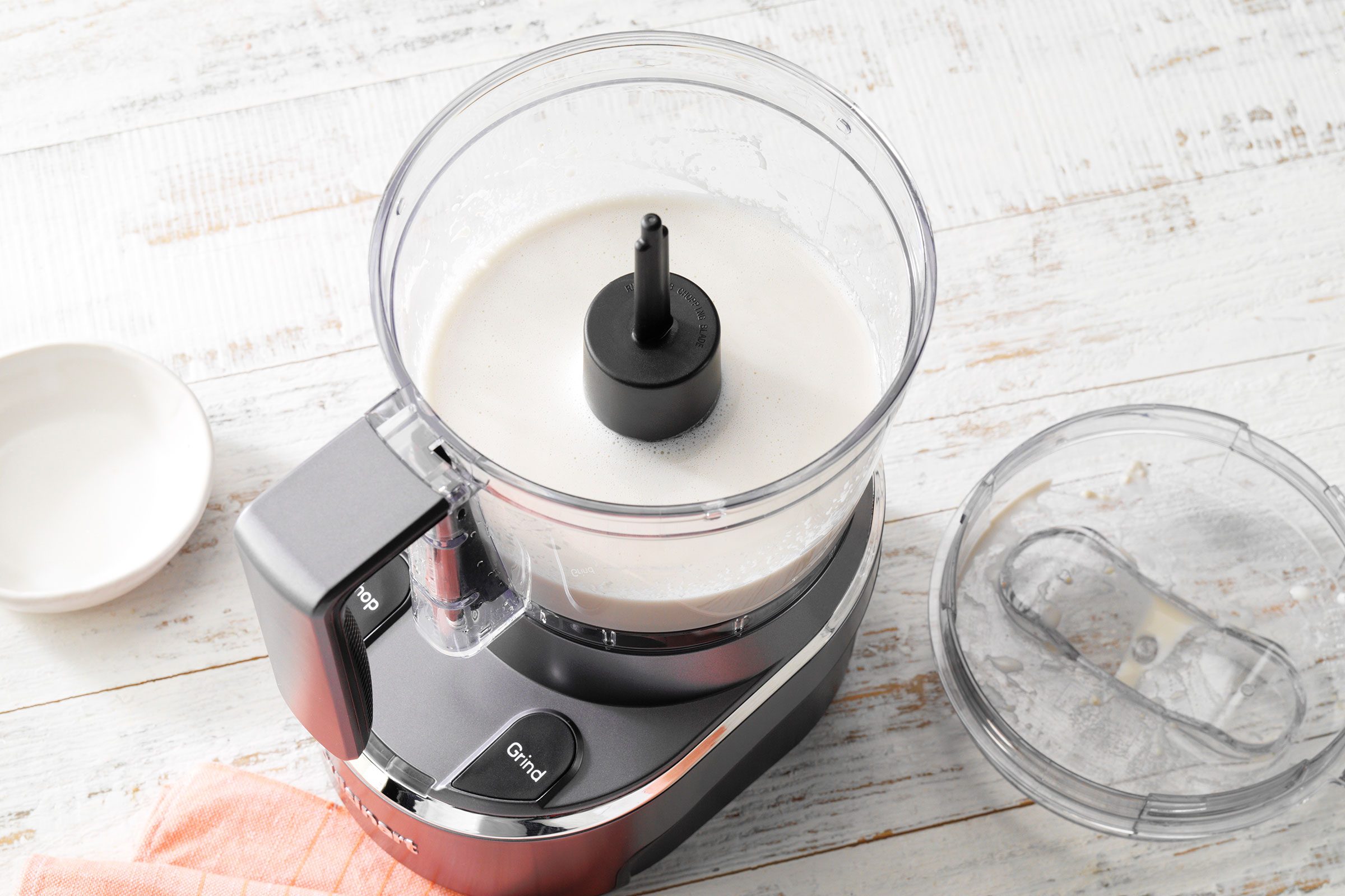 Shot Of Blended Cashews for Vegan Broccoli Cheddar Soup
