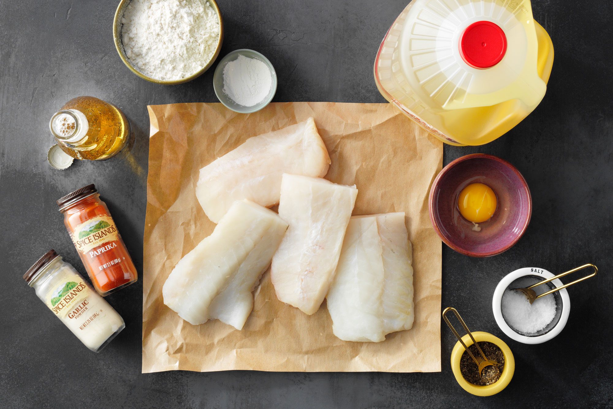 Overhead Shot Of All Ingredients for beer battered fish