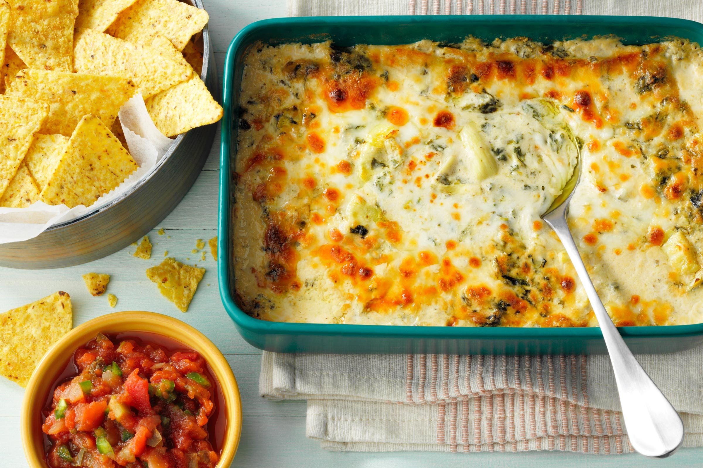 Copycat Applebee's Spinach Artichoke Dip in a caserole dish