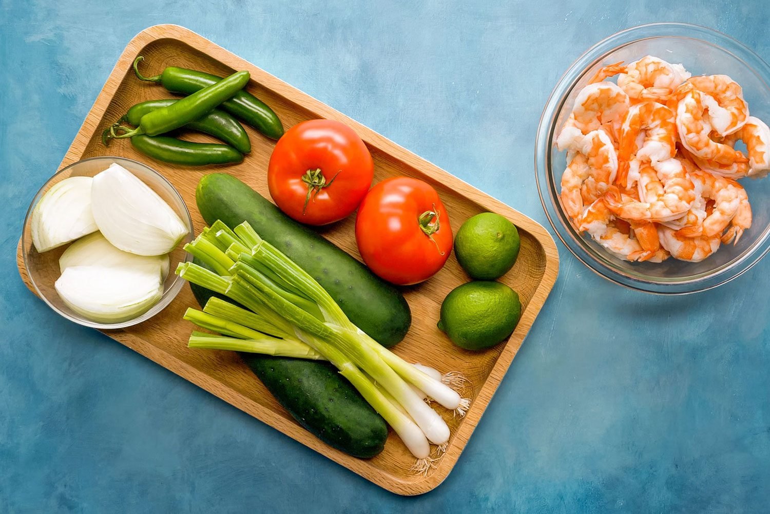 A Tray of Vegetables and Shrimp