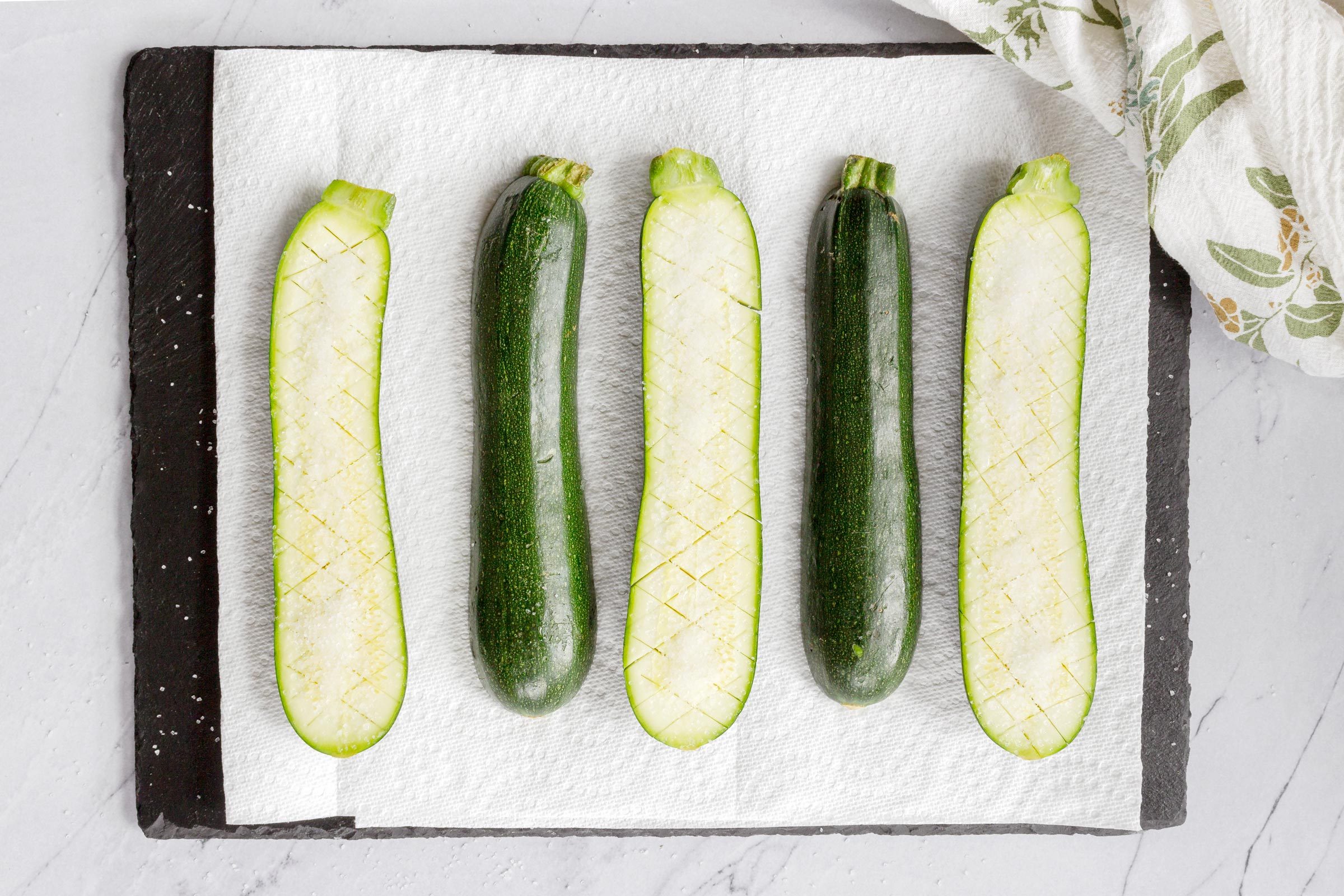 zucchini on a paper towel
