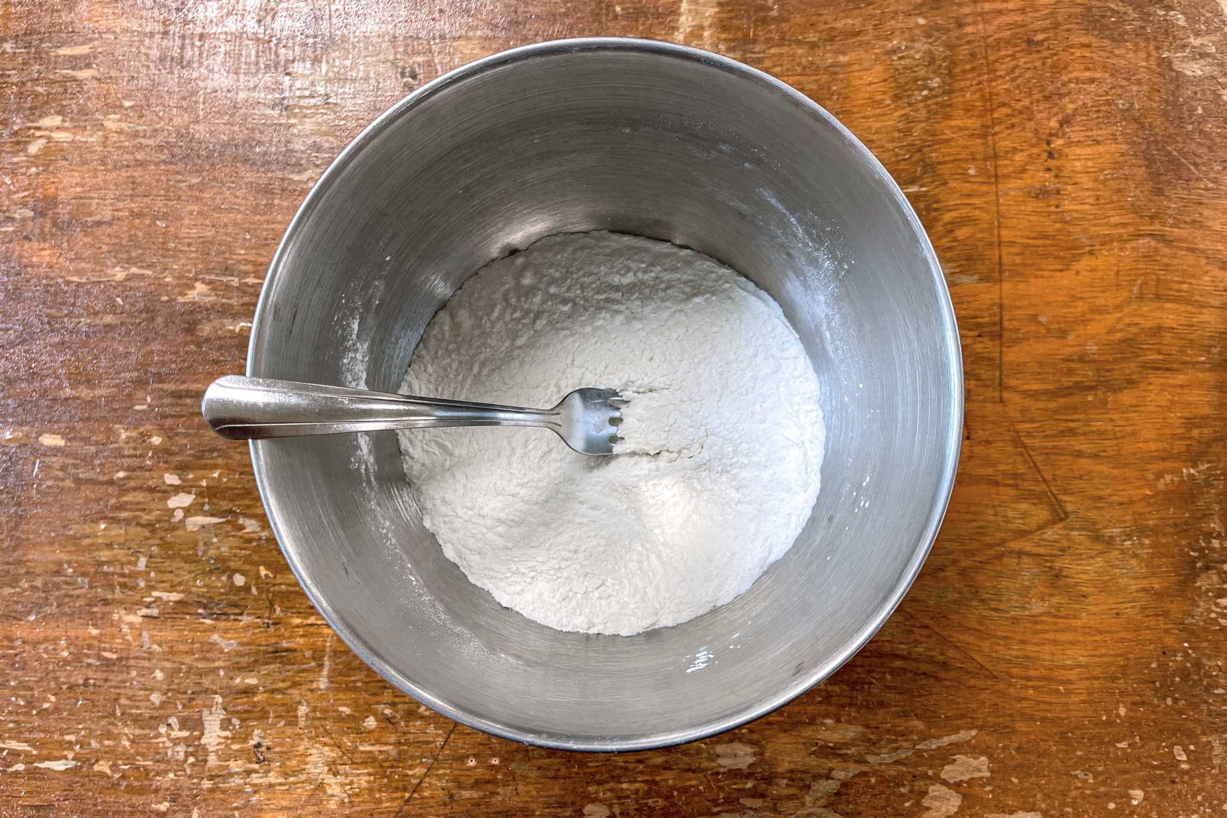 dry ingredients in a metal mixing bowl