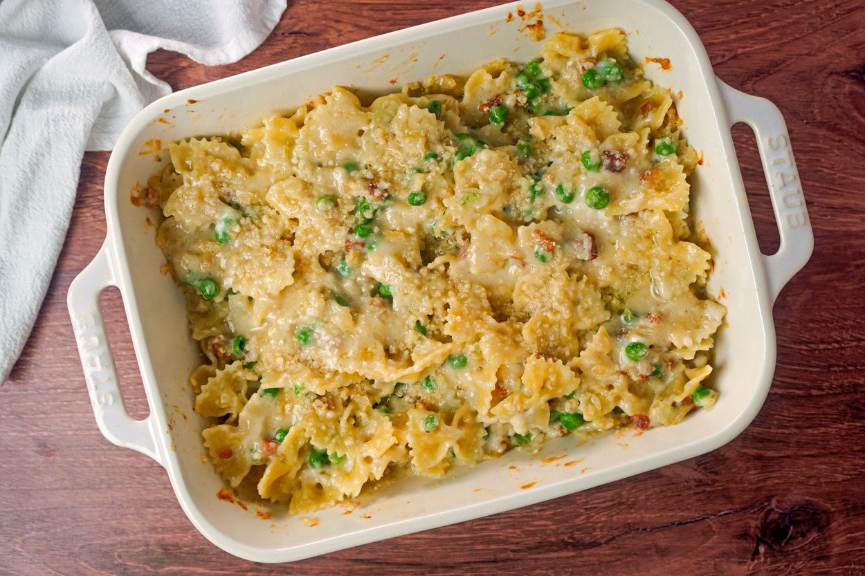 Baked Overhead Stanley Tucci Pasta Casserole Lauren Habermehl For Toh