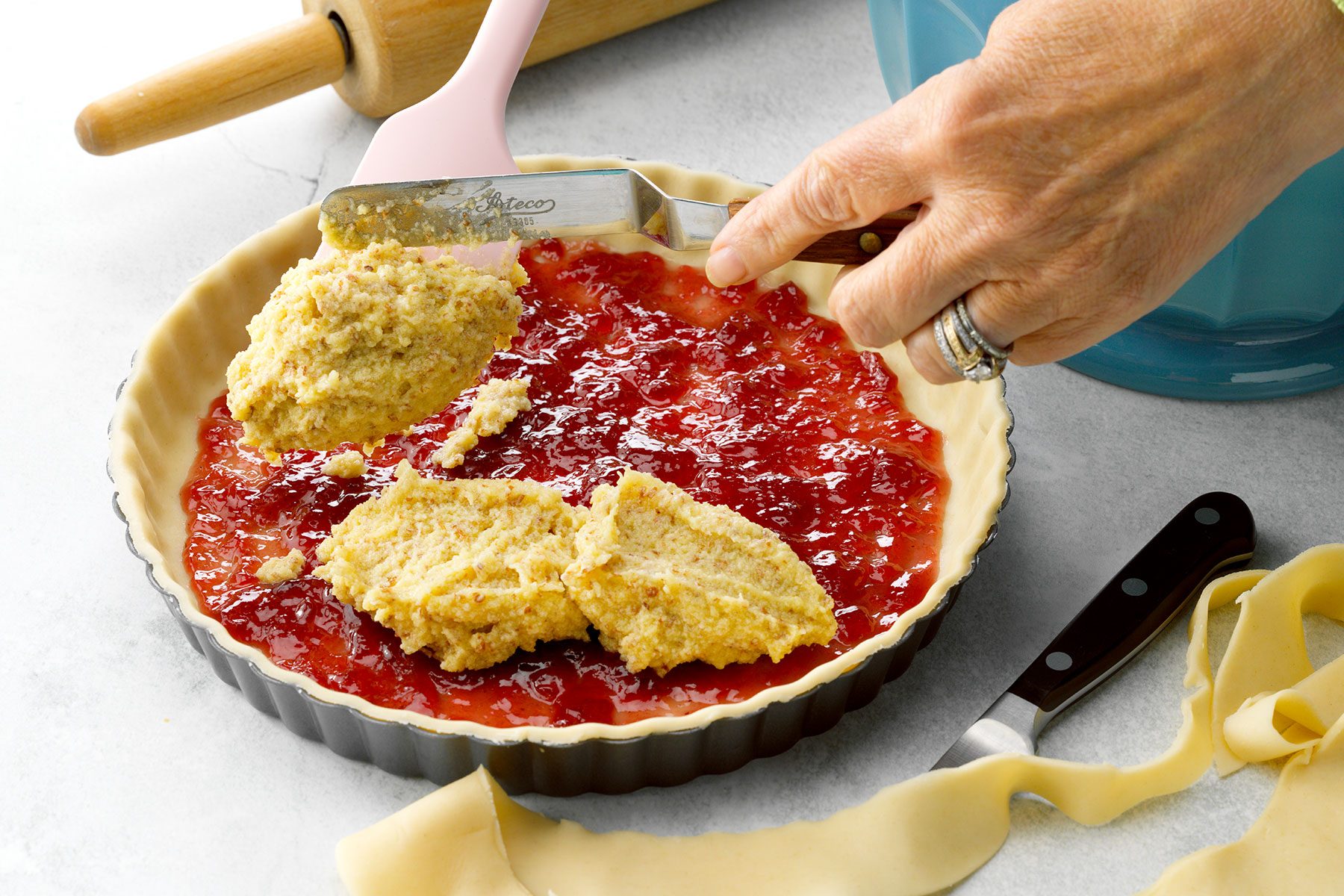 Spreading the Frangipane on Jam