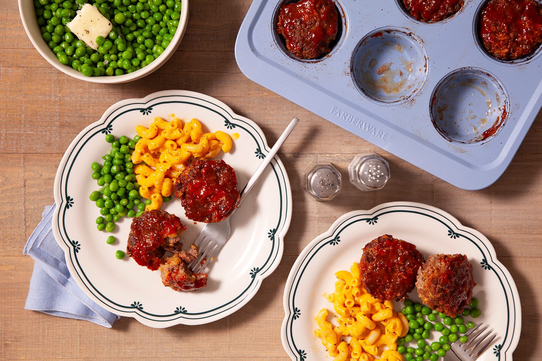 Mini Meat Loaves served on Plate with Peas