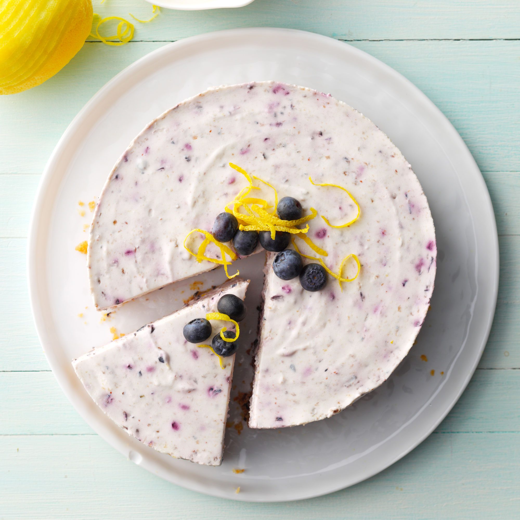 No Bake Blueberry Cheesecake sliced