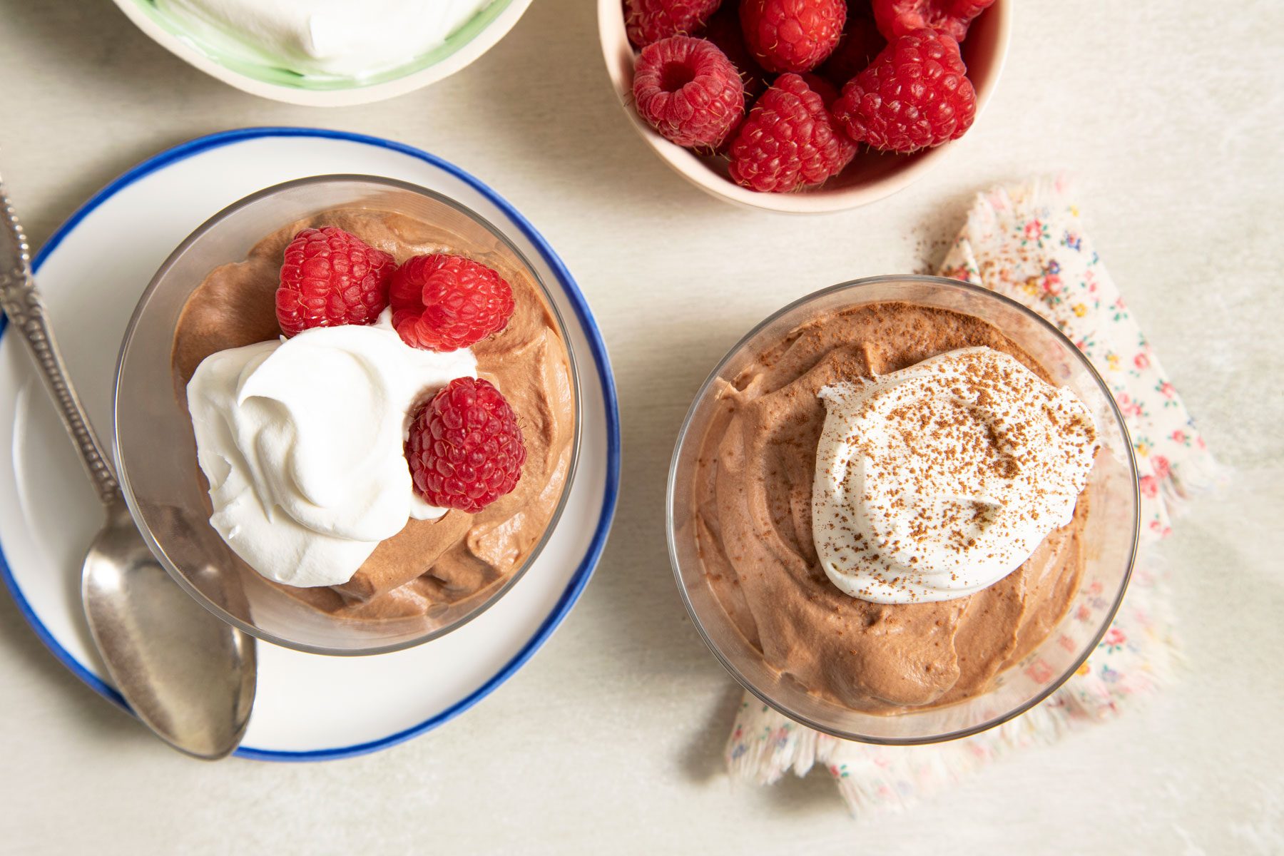 Cream and berries on Semisweet Chocolate Mousse ready to serve