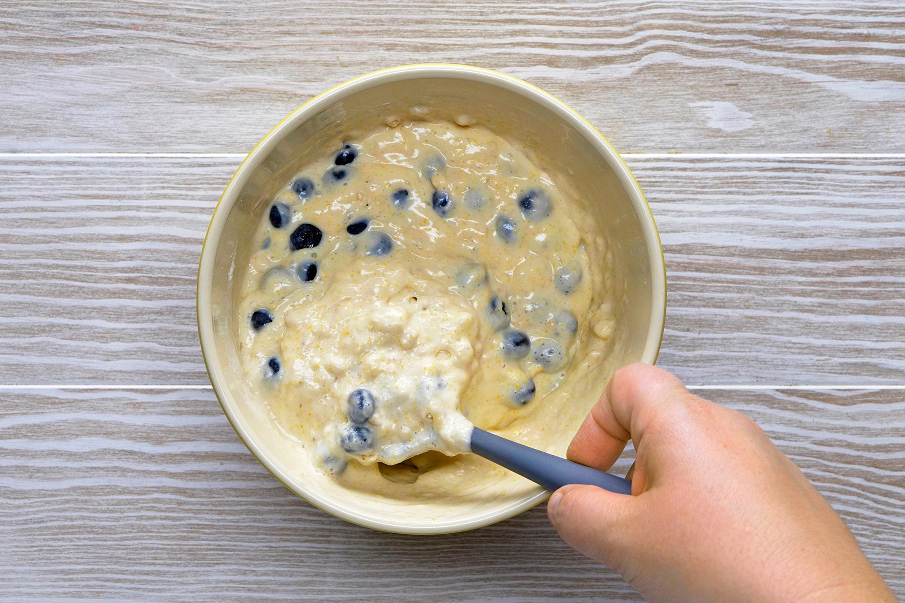 Mixing Blueberries in Batter