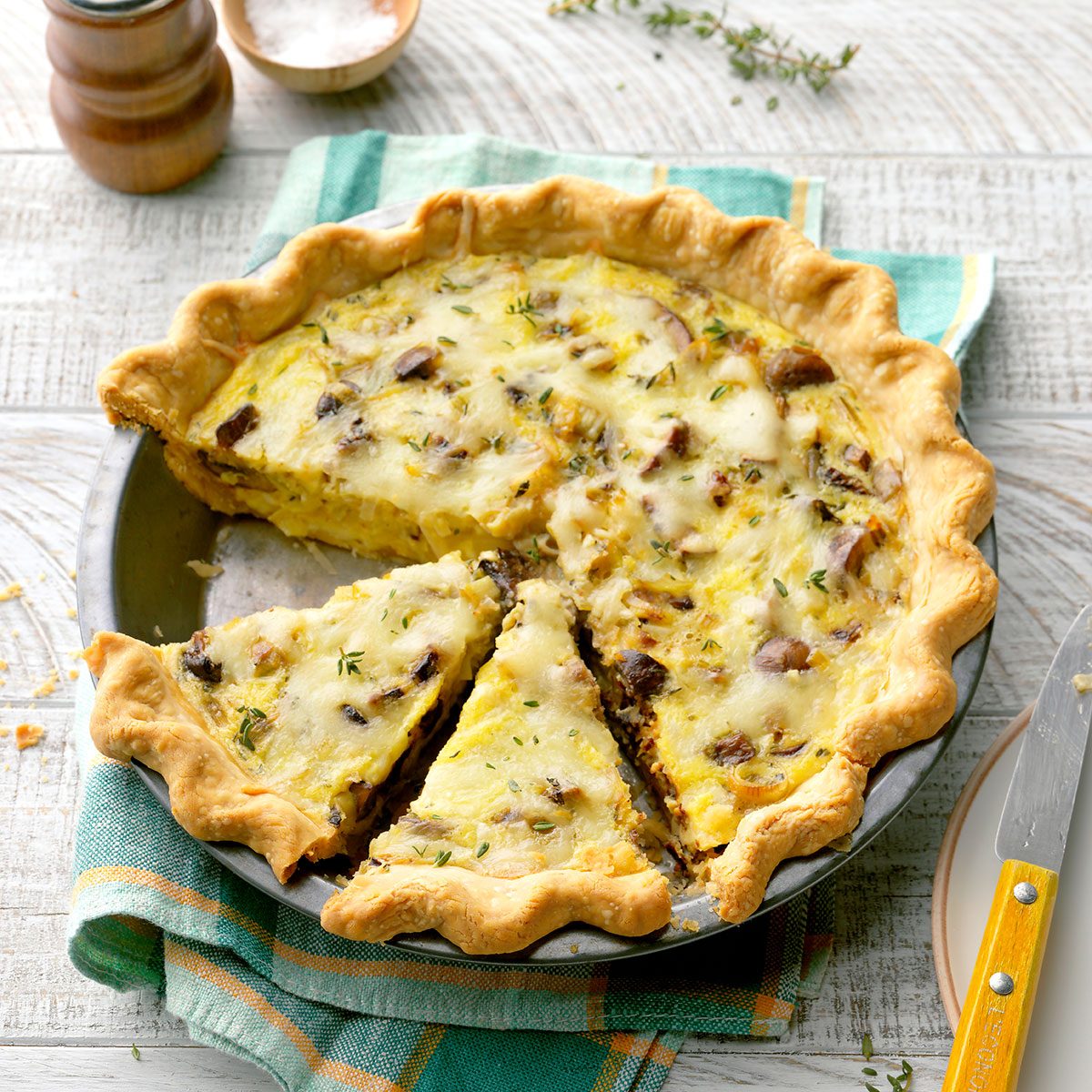 Sliced Leek Quiche on table
