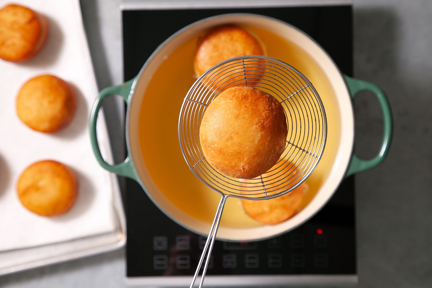 Frying the doughnuts