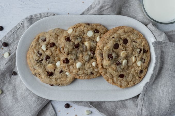 Marry Me Cookies served on a plate with a glass of milk