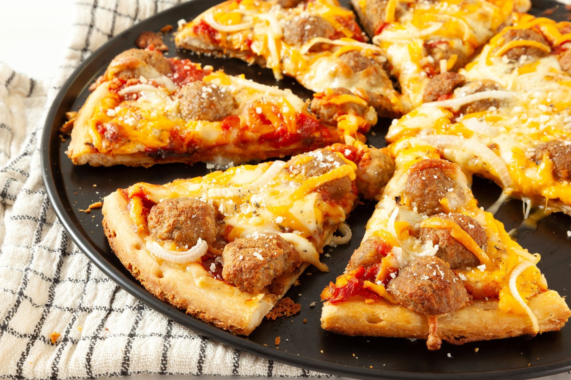 Meatball Pizza sliced