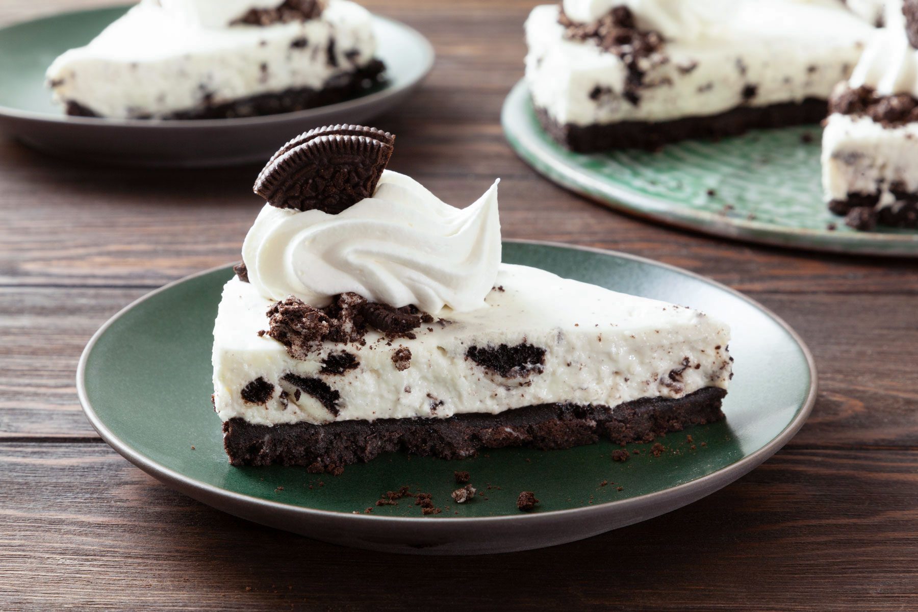 A piece No Bake Oreo Cheesecake on a plate