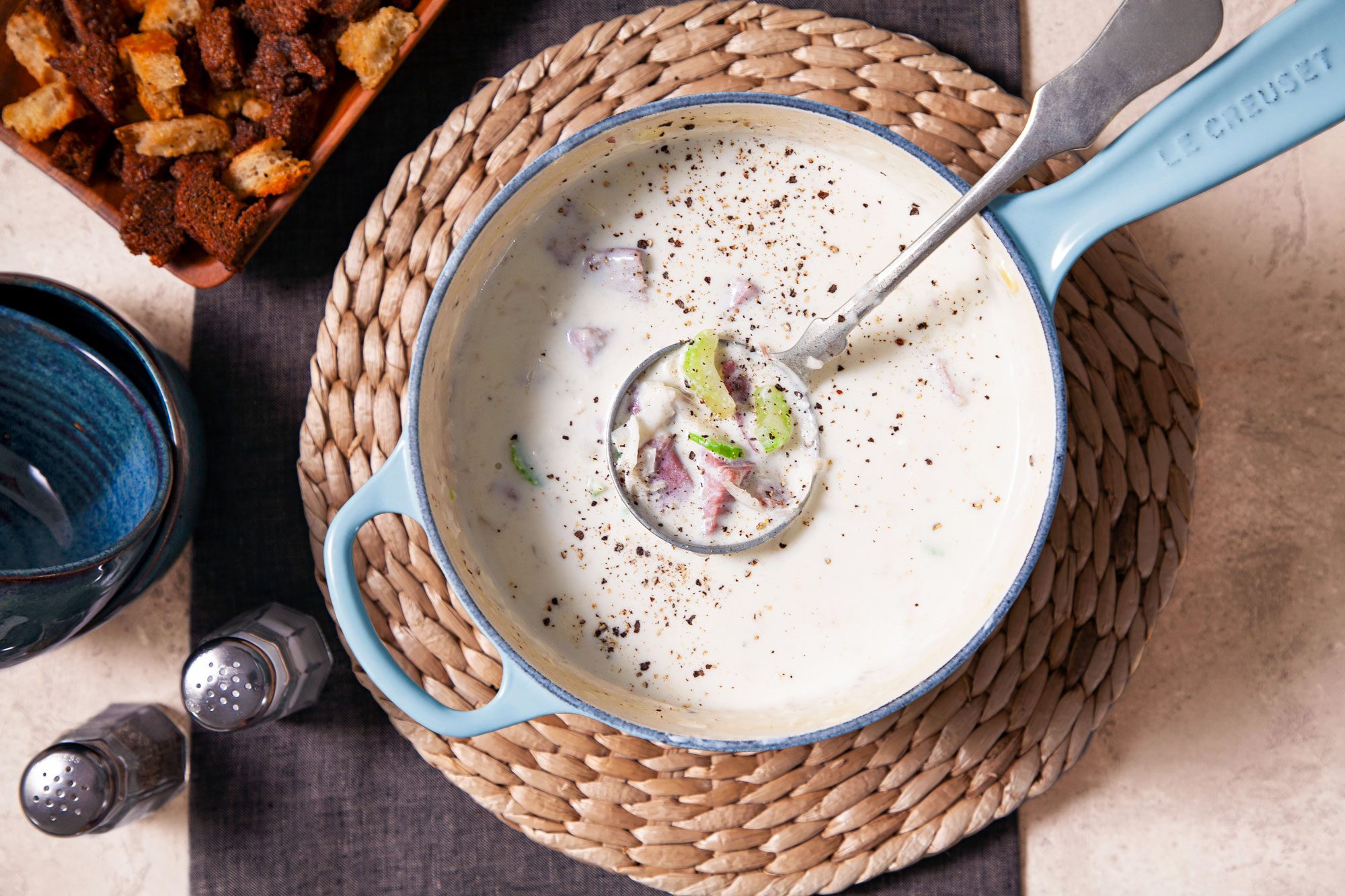 Reuben Soup with Ladle in A Saucepan