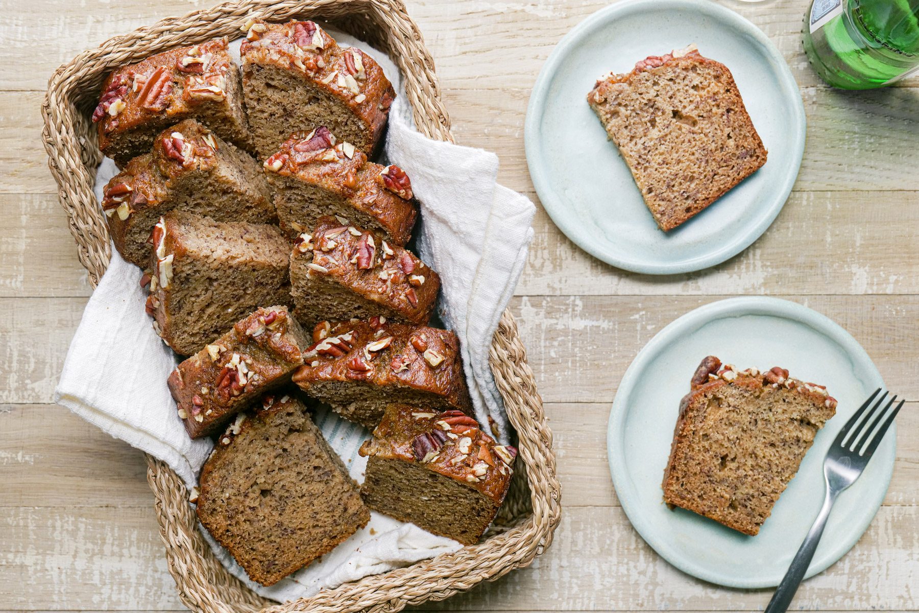 A basket of Banana Nut Bread slices.