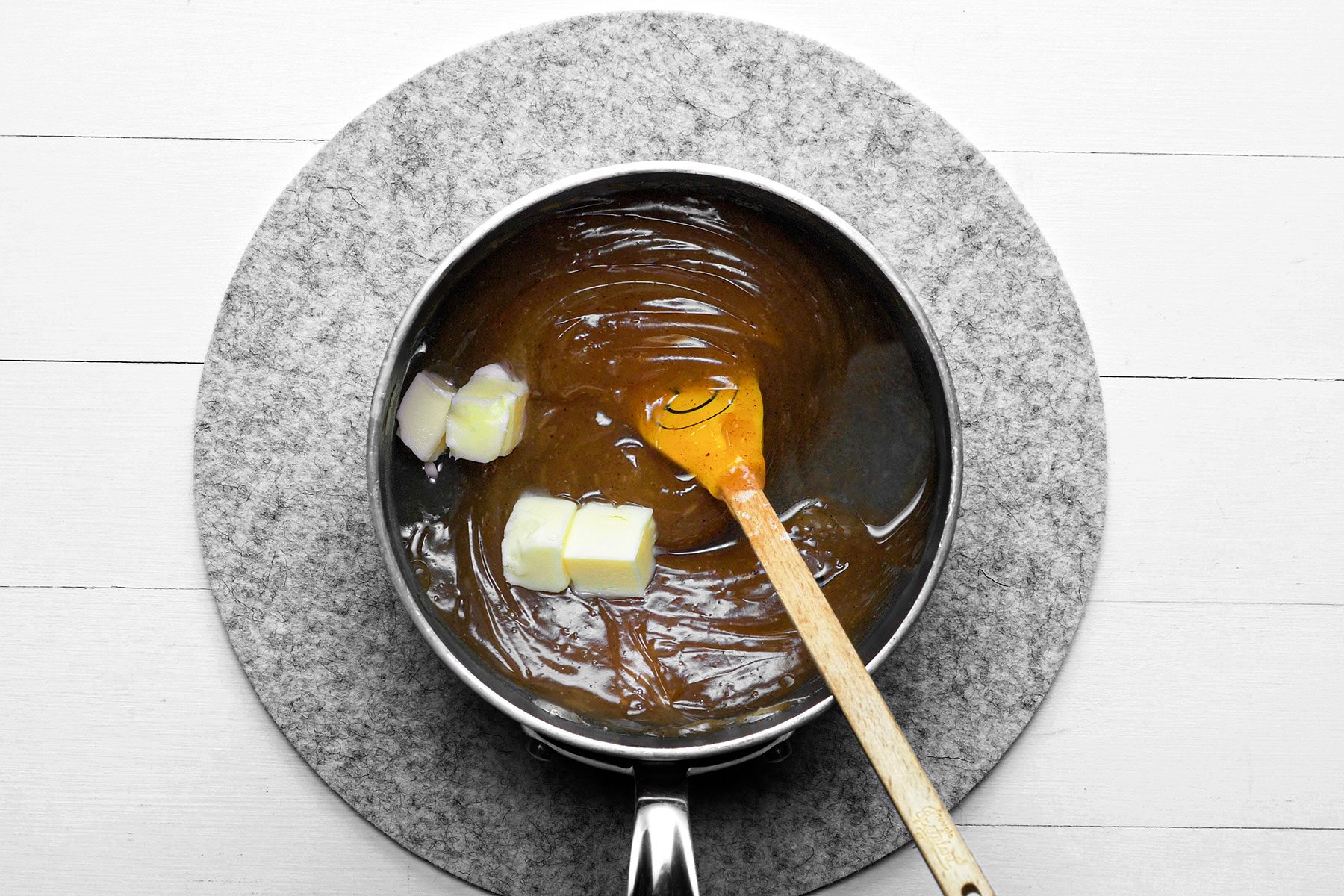 Making sauce in pan with butter