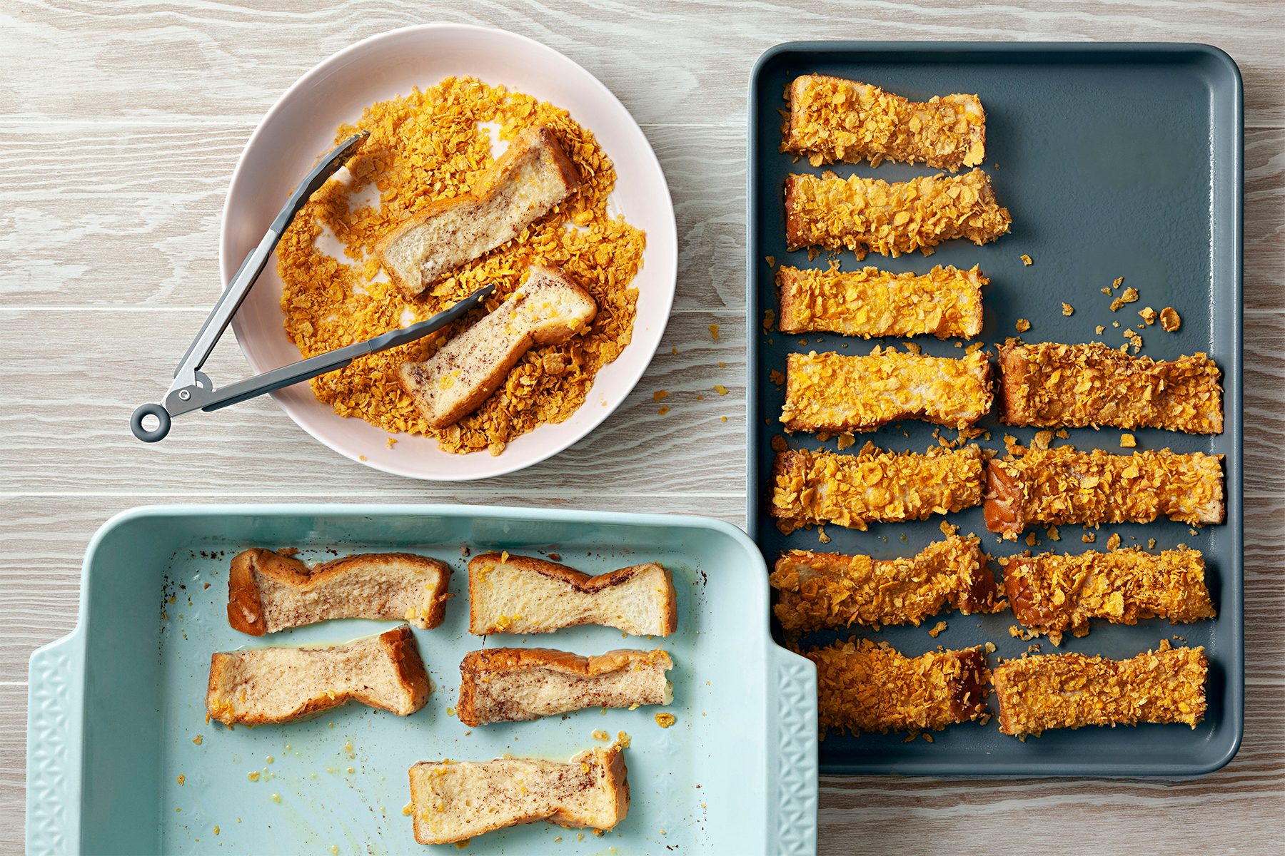 Sliced Bread Coated with cornflakes