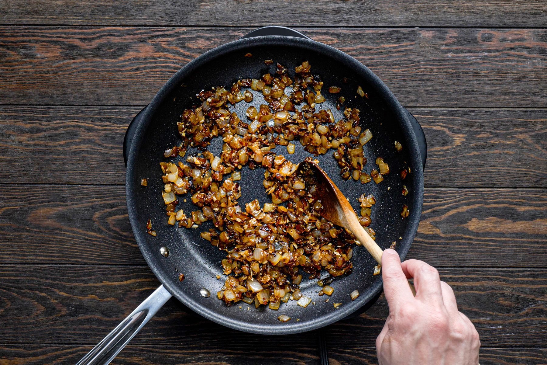 cooked brown onions in a large skillet