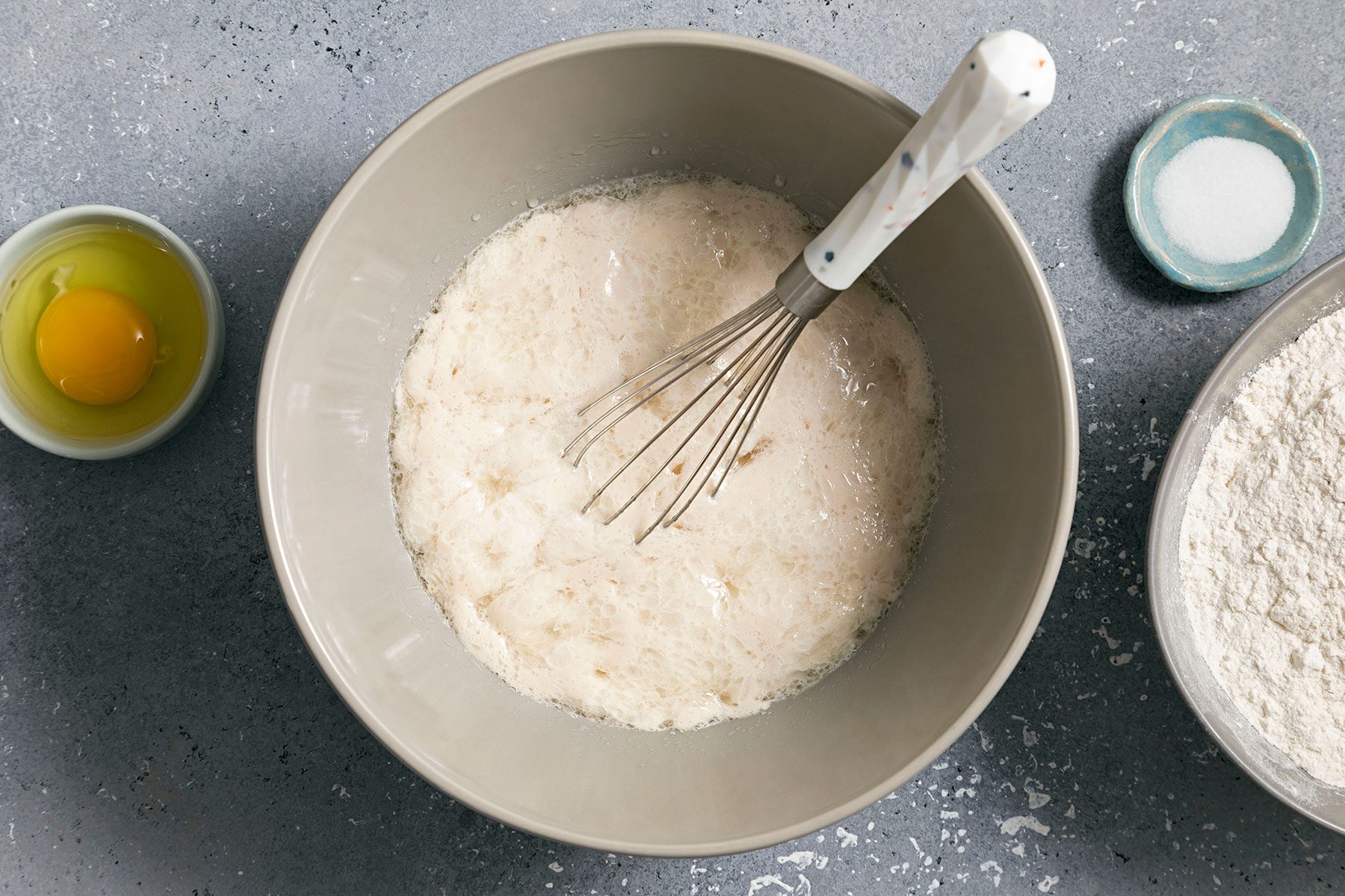 Whisking wet ingredients in large bowl