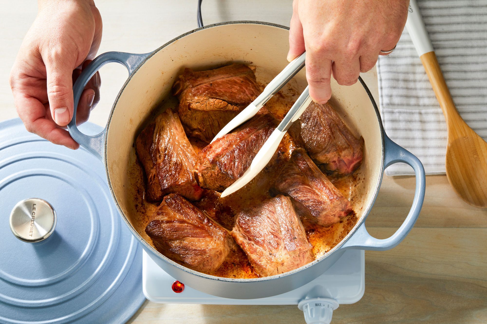 Browning ribs in Dutch oven