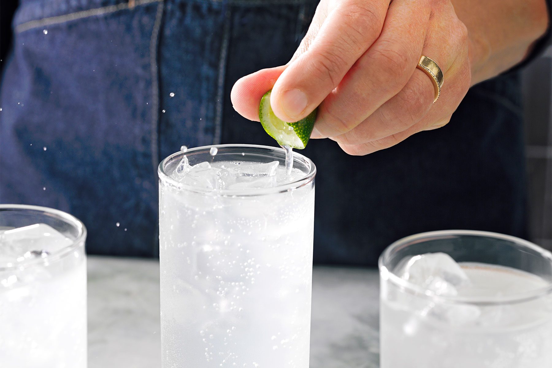High angle shot of squash lime; marble background;