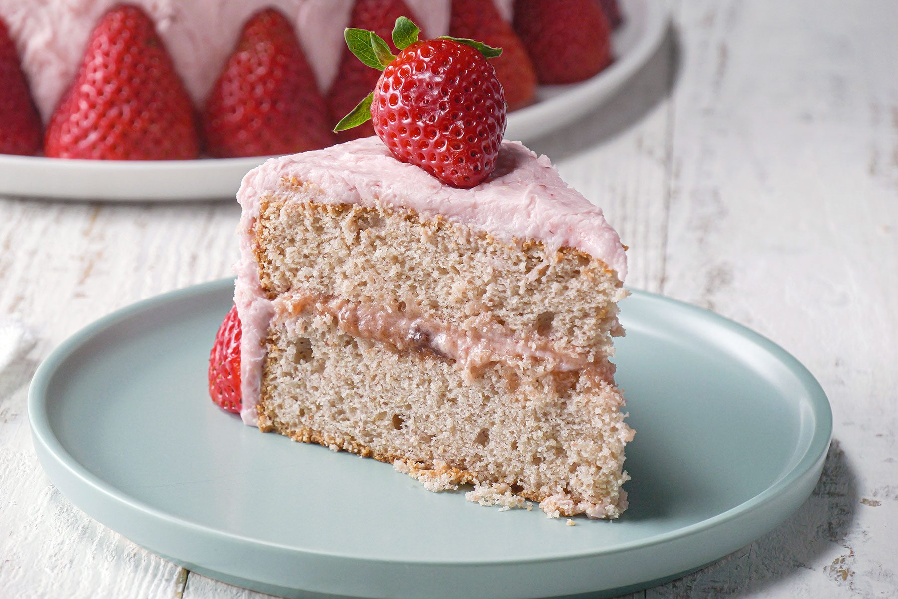 Slice of Strawberry Cake on plate