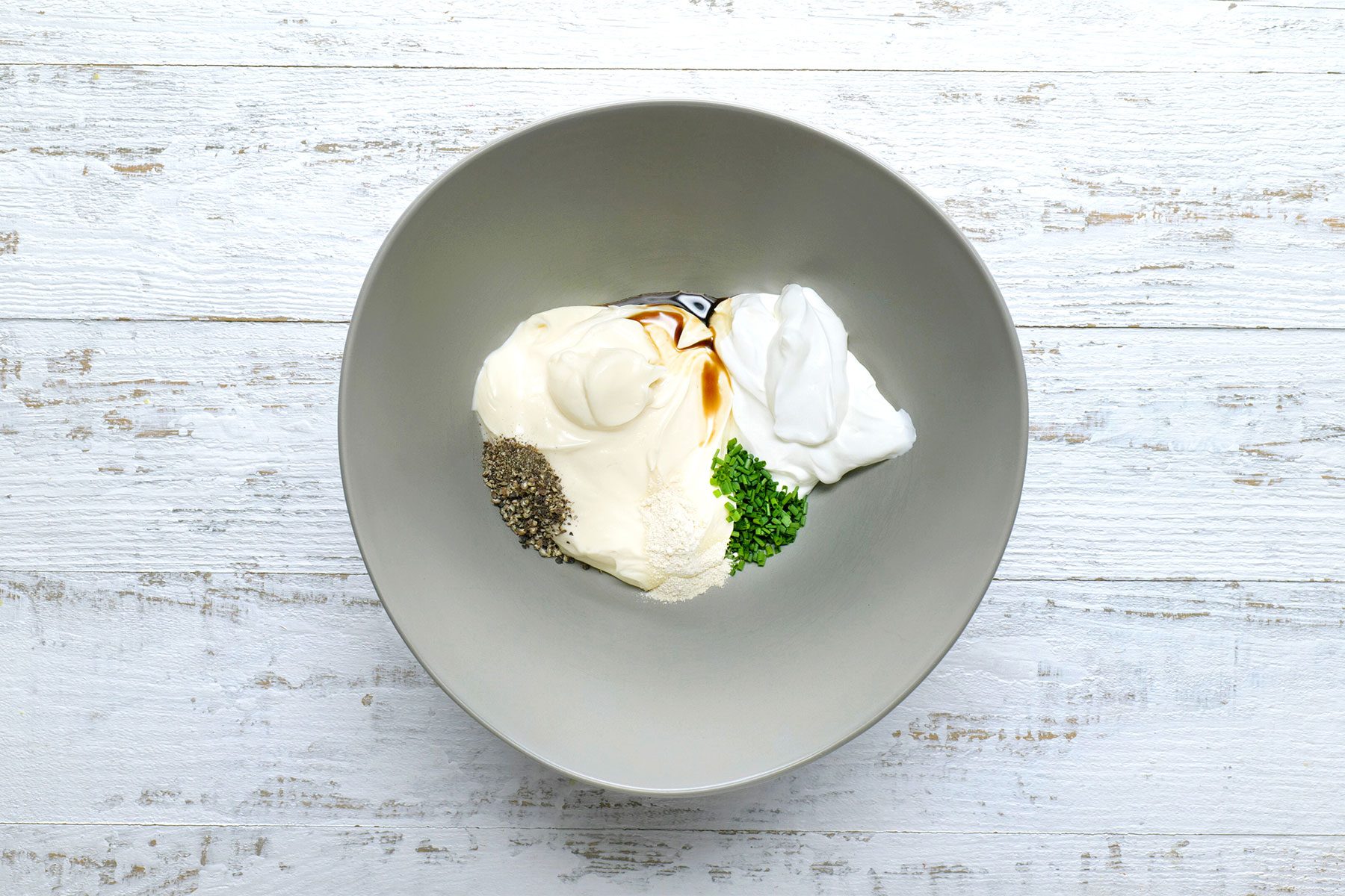 overhead shot of all the ingredients mixed in a bowl