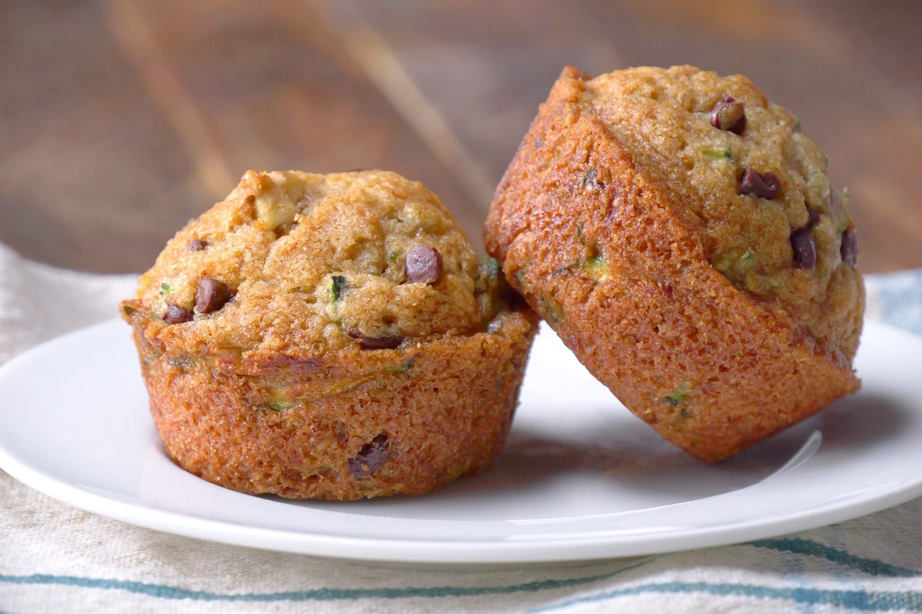 A plate of Chocolate Chip Zucchini Muffins
