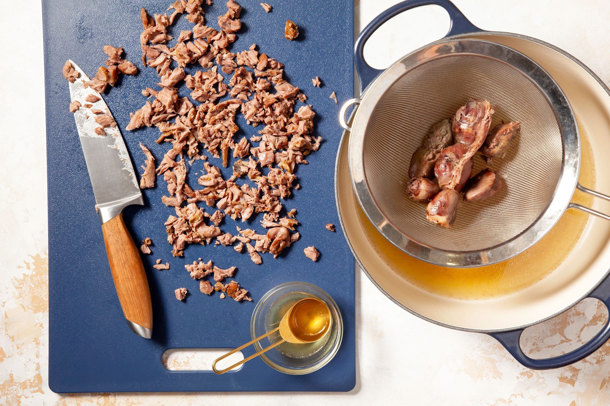 Finely chop giblets removed from large saucepan