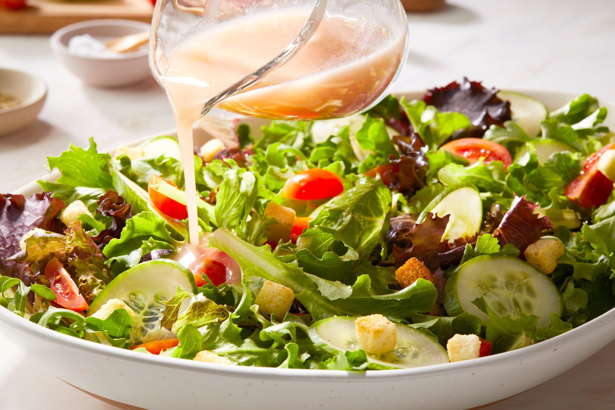 Red Wine Vinaigrette in a cup served with green salad