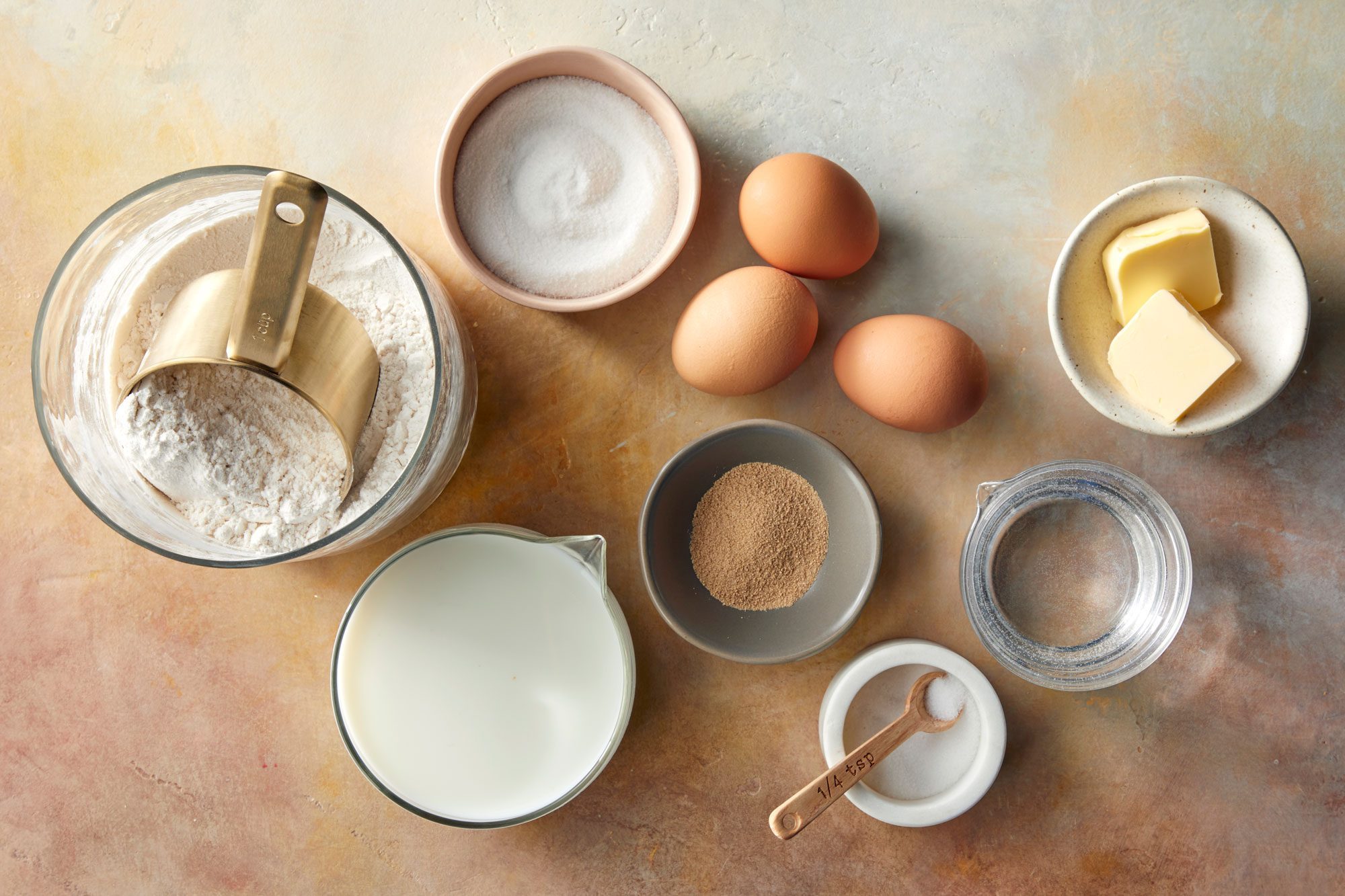 Overhead shot of all the ingredients for Best Dinner Rolls