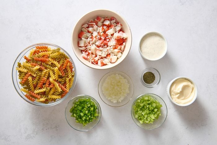Crab pasta salad ingredients