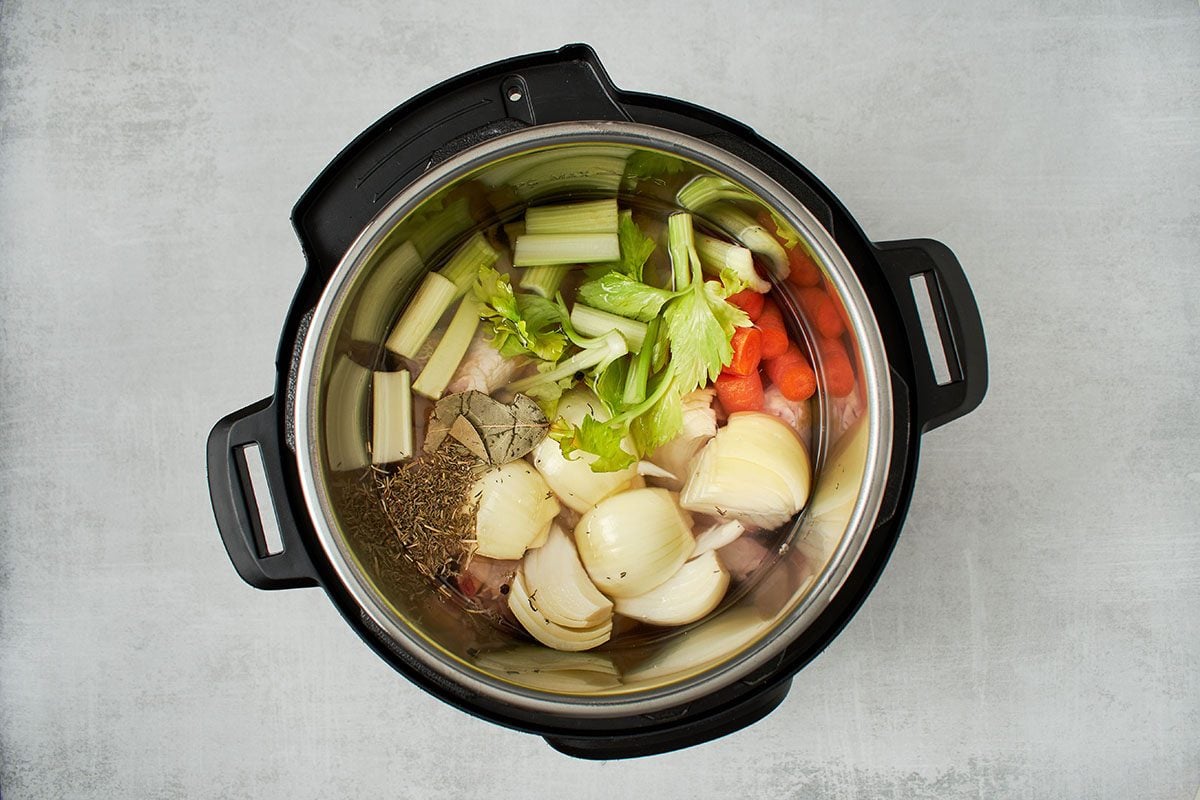 Pressure cook broth ingredients