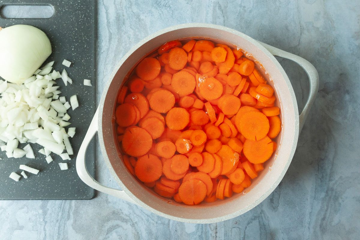 Step 1 of Taste of Home Carrot Casserole is boiling sliced carrots in water