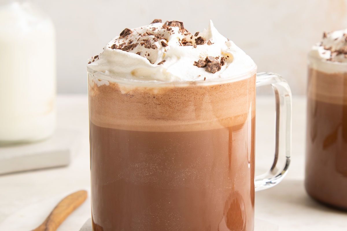 Close up of whipped cream on Hot Chocolate Coffee