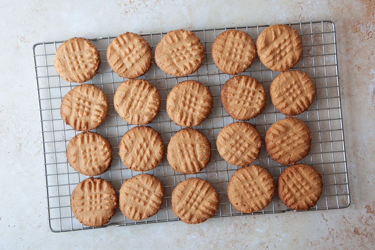 Taste of Home Gluten-Free Peanut Butter Cookies cooling on. a wire cooling rack
