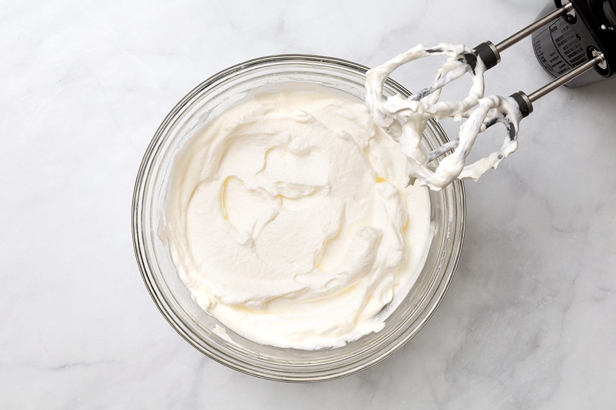 Mix Of Stiff Heavy Cream In A Bowl For 3 Ingredient Ice Cream