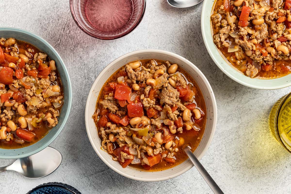 Taste of Home Black Eyed Pea Soup recipe photo of the finished recipe served into bowls.