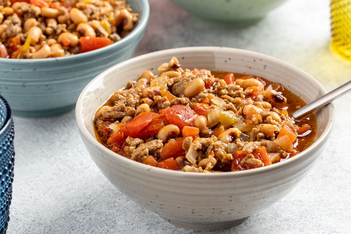 Taste of Home Black Eyed Pea Soup recipe photo of the finished recipe served into bowls.