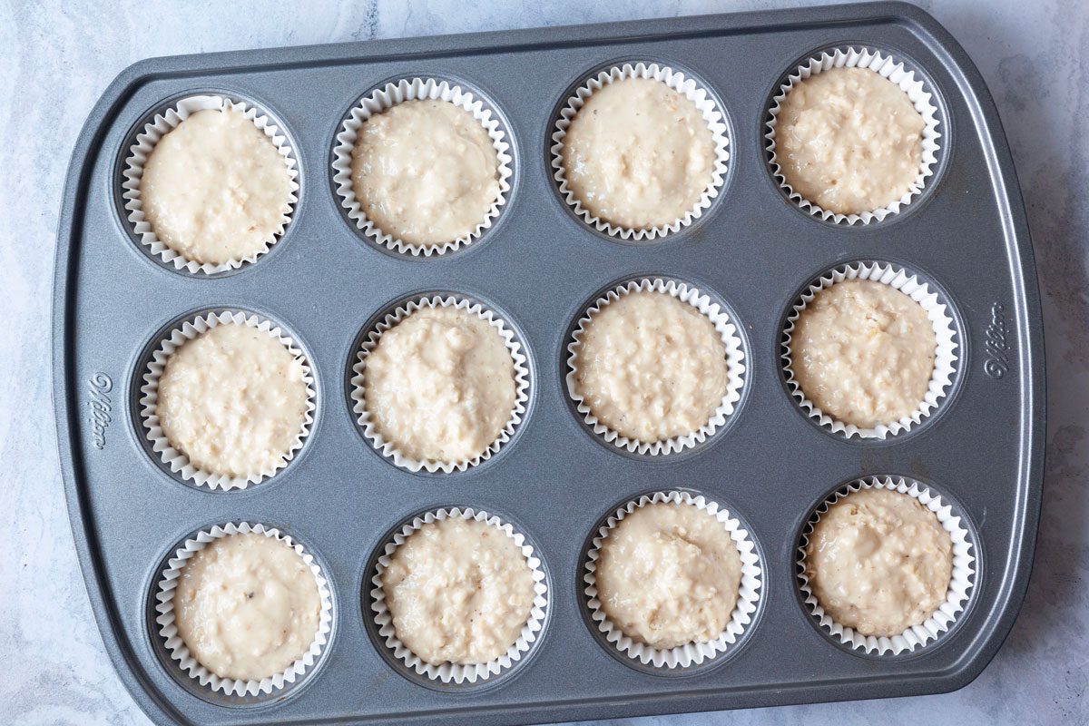 Step 2 of Taste of Home Buttermilk Muffins is to fill greased or paper-lined muffin cups three quarters of the way full with the buttermilk muffin batter. Bake at 400°F for 16 to 18 minutes