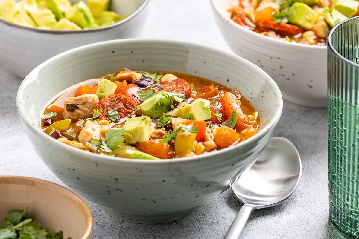 Taste of Home Chicken Fajita Soup recipe photo of the finished recipe served into bowls.